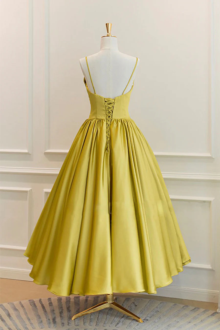 Yellow Satin Short Prom Dresses, Cute A-Line Bow Homecoming Dresses TP913