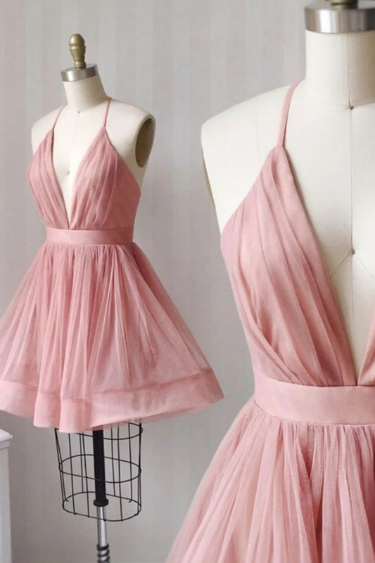 Cute V-Neck Tulle Short Prom Dresses, A-Line Mini Party Dresses TP919