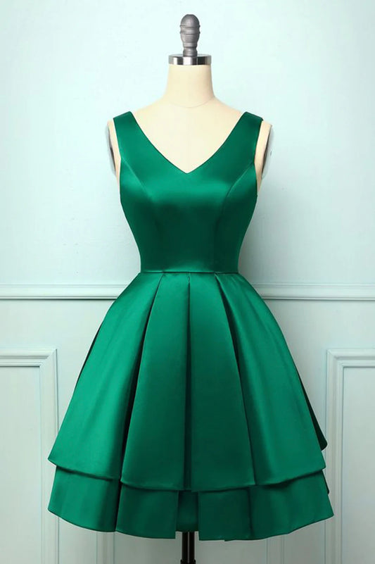 Green Satin Short Prom Dresses, A-Line Homecoming Dresses TP920