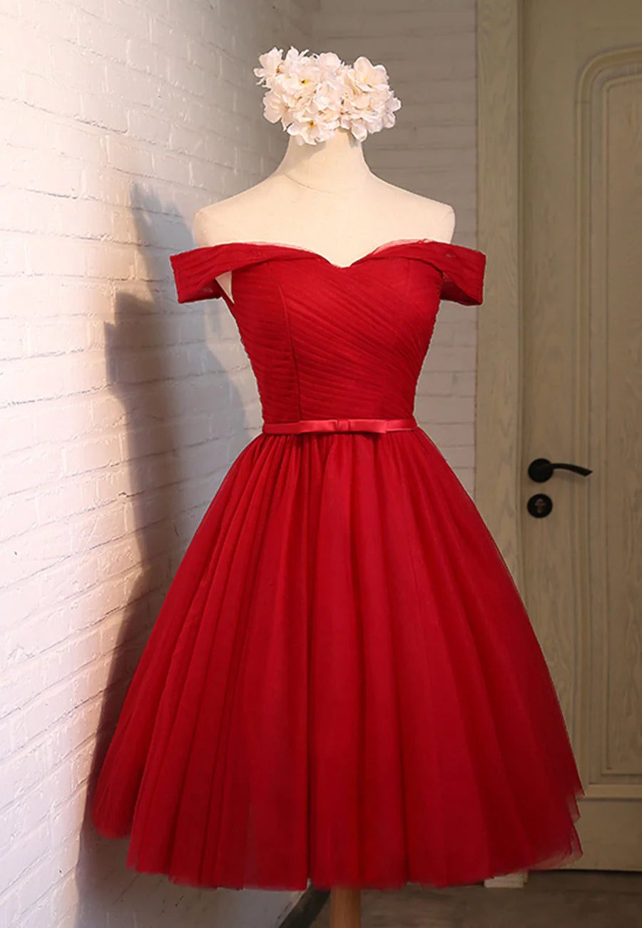 Red Tulle Short Prom Dresses, A-Line Party Dresses TP921