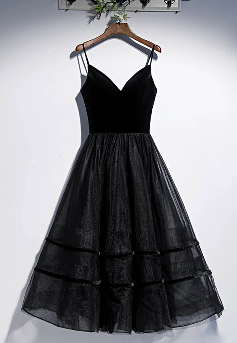 Black Velvet Tulle Short Prom Dresses, A-Line Party Dresses TP924