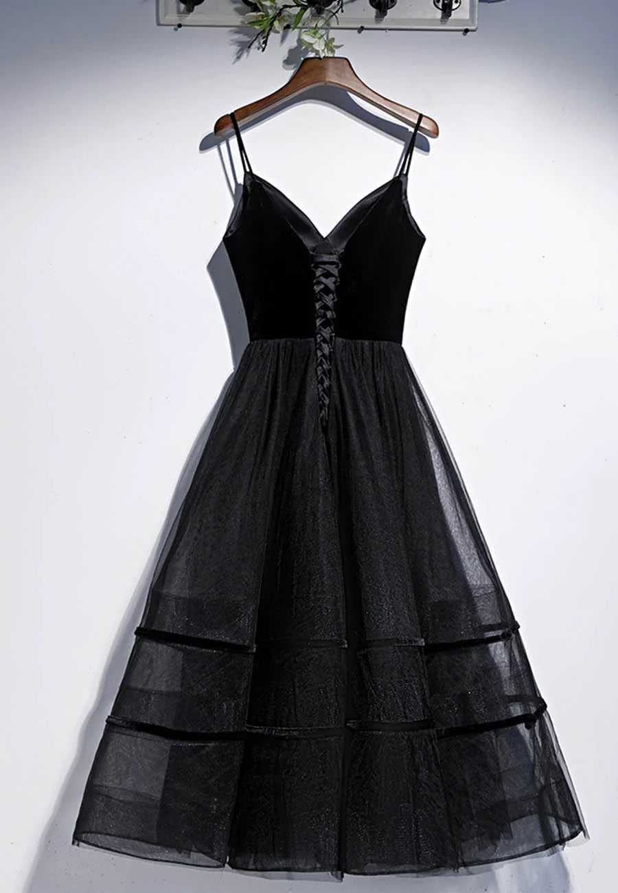 Black Velvet Tulle Short Prom Dresses, A-Line Party Dresses TP924