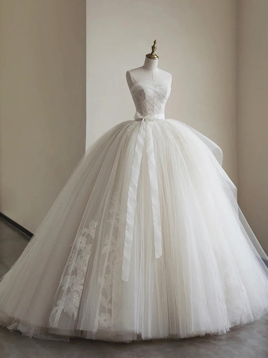 Light Champagne Ball Gown Tulle Sweetheart Long Prom Dress, Beautiful Formal Dress Sweet 16 Dress TP944