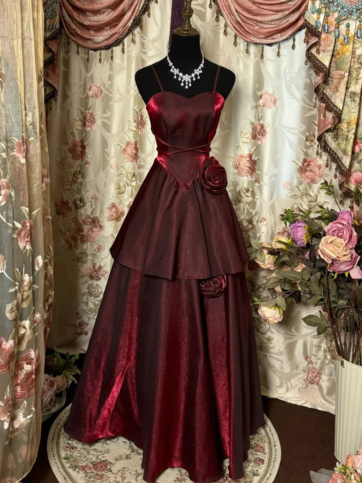 Wine Red Straps Sweetheart Vintage Style Party Dress, Wine Red Prom Dress TP970