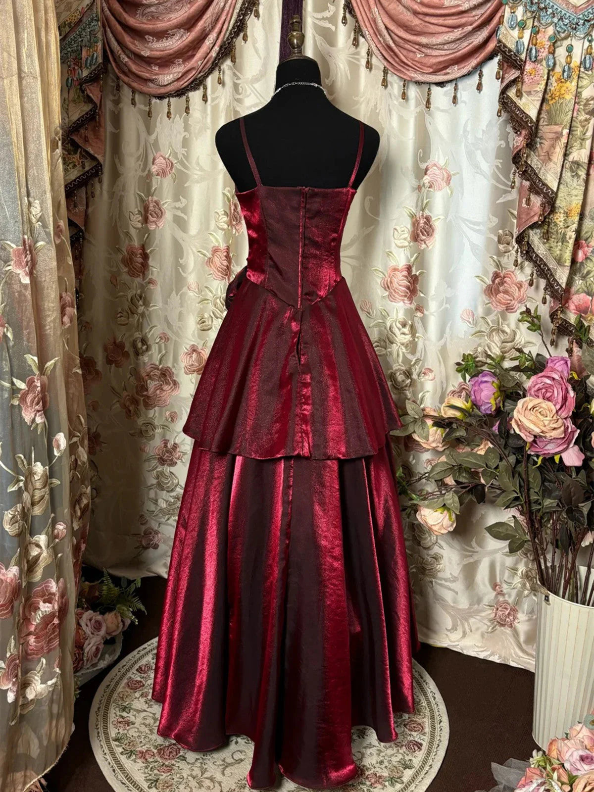 Wine Red Straps Sweetheart Vintage Style Party Dress, Wine Red Prom Dress TP970